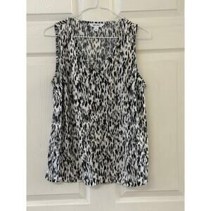 Nine West Black & White Abstract Animal Print Sleeveless Blouse | Size M